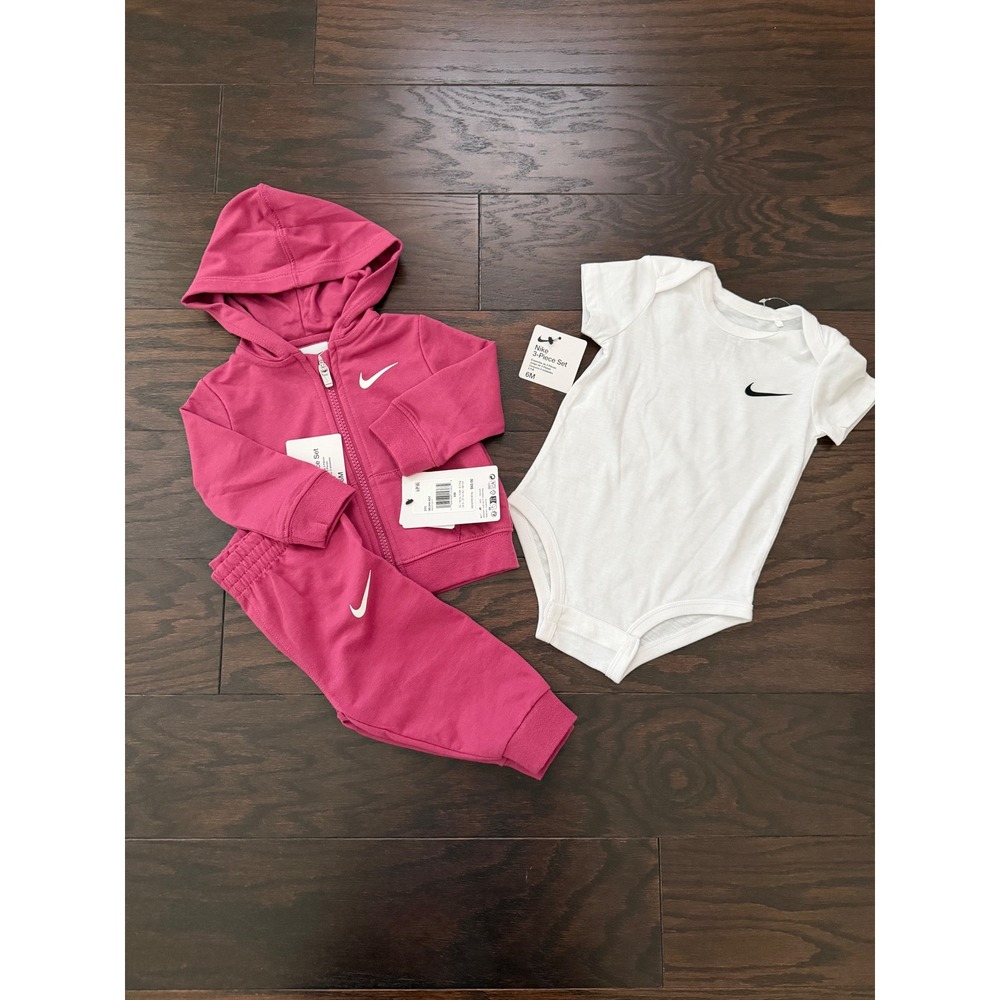 Nike Baby Girls 3-Piece Hoodie Bodysuit Pants Set Sweet Beet 56L940-ADZ 6M